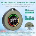 Portable Carbon Monoxide Detector for Travel, Mini 3-in-1 Carbon Monoxide Monitor with Magnetic Suction, RV CO Detector Alarm Temp/Humidity Sensor, Rechargeable CO Monitor 120-140HR Standby - Image 6