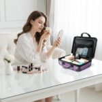 14 Inch Portable Makeup Travel Case Hand Luggage, Hard Shell ABS Cosmetic Organizer with Safety Lock, Small Carry-On Travel Bag for Women(Purple) - Image 8
