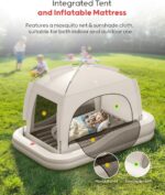 QPAU Inflatable Toddler Travel Bed with Tent, Portable Kids Air Mattress with Safety Bumpers, Ideal for Home, Grandma's, Camping, Traveling -Includes Fast Electric Pump (Khaki) - Image 3