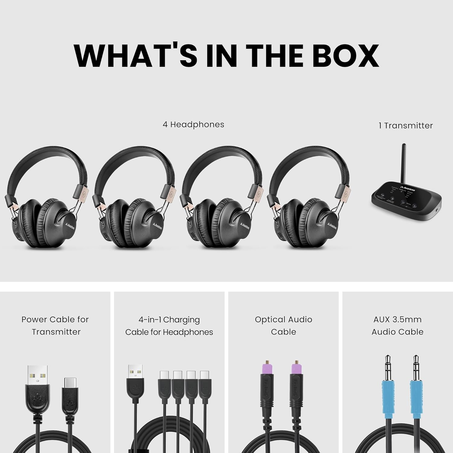 Avantree Quartet 2 - Wireless Group Listening Headphones & Transmitter for TV, Church, Classroom, Silent Discos, Plug & Play, 2.4GHz Expandable Multi-Headphone System with Low Latency & Clear Voice - Image 8