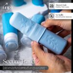 unigo Travel Bottles Set for Toiletries - Leakproof Refillable Travel Size Containers, TSA Approved Bottles with Labels, Brush & Covers for Carry-On Travel (Blue) - Image 4