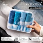 unigo Travel Bottles Set for Toiletries - Leakproof Refillable Travel Size Containers, TSA Approved Bottles with Labels, Brush & Covers for Carry-On Travel (Blue) - Image 5