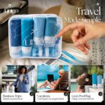 unigo Travel Bottles Set for Toiletries - Leakproof Refillable Travel Size Containers, TSA Approved Bottles with Labels, Brush & Covers for Carry-On Travel (Blue) - Image 8