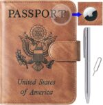 Airtag Passport Holder Cover Wallet Travel Essentials Leather Rfid Blocking Case Vacation Luggage Must Haves Travel Accessories for Men Women (117#Brown) - Image 2