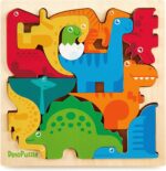Dinosaur Puzzles for Kids Ages 3-5 - 3D Wooden Jigsaw Puzzle for Toddlers & Kids, 9”x 9” Tray, Bright Colorful Shape Sorting, Promotes Creativity & Learning, Non-Toxic Gift Toy - Image 2