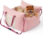 Lesure Small Dog Car Seat for Small Dogs - Soft Dog Booster Seat for Car with Storage Pocket and Clip-On Safety Leash and Thickened Memory Foam Filling, Pet Travel Carrier Bed Strawberry Cream - Image 2
