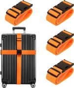 Luggage Straps for Suitcases TSA Approved Travel Belt 4 Pack by Chelmon(Orange) - Image 2