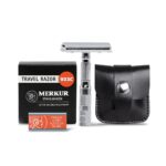MERKUR 933C Travel Double Edge Safety Razor with Leather Case, Three-Piece Compact Design, Closed Comb, Bright Chrome Finish, Made in Germany - Image 2