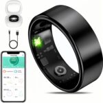 MZJ Smart Ring Fitness Tracker for iOS & Android – Sleep Monitor Heart Rate Blood Oxygen & Pressure 8 Sports Modes IP68 Waterproof NO Subscription Long Battery Life (Carbon Black, 7#) - Image 2