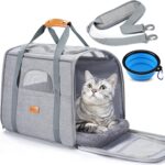 Morpilot Portable Cat Carrier - Soft Sided Cat Carrier for Medium Cats and Puppy up to 15lbs, Pet Carrier with Locking Safety Zippers, Foldable Bowl, Airline Approved Travel Dog Carrier - Light Gray - Image 2