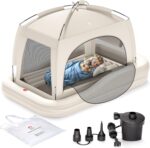 QPAU Inflatable Toddler Travel Bed with Tent, Portable Kids Air Mattress with Safety Bumpers, Ideal for Home, Grandma's, Camping, Traveling -Includes Fast Electric Pump (Khaki) - Image 2
