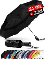 REPEL Windproof Travel Umbrella - Compact & Withstands Winds up to 85MPH , Strongest Premium Auto Folding Umbrella for Rain and Sun - Durable, Light & Portable for Women & Men , Fits Backpack & Cars - Image 2
