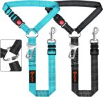 Removable Dog Seat Belt Harness for Car, 3 in 1 Pet Dog Car Seatbelt Leash, Retractable Restraint Secures to Vehicle Headrest & Adjustable Reflective Bungee Dog Seatbelt Tether, Blue and Black - Image 2