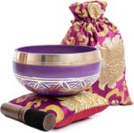 Tibetan Singing Bowl Set - Authentic Handcrafted Mindfulness Meditation Holistic Sound 7 Chakra Healing Gift by Himalayan Bazaar (Purple-Magenta) - Image 2