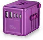 Universal Travel Adapter Offers 6.0A 3X 3.0A USB-C Ports, 2X 2.4A USB-A Ports and Multi AC Outlet, All-in-One International Power Plug Adapter Worldwide Travel Charger for EU USA UK AUS (Purple) - Image 2